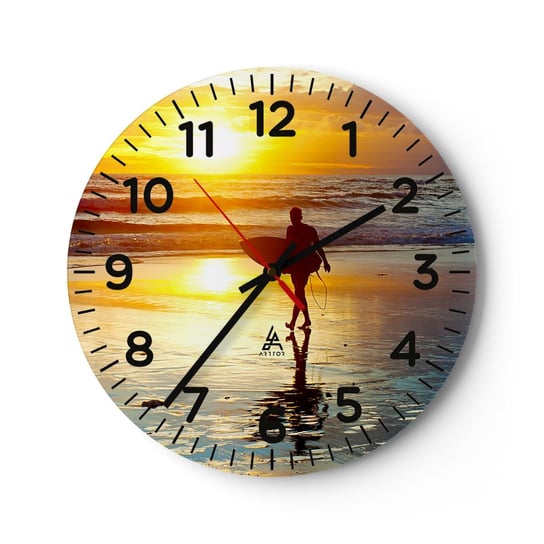 Zegar ścienny - Powrót wojownika - 40x40cm - Sport Surfing Indonezja - Okrągły zegar szklany - Nowoczeny Stylowy Zegar do salonu do kuchni - Cichy i Modny zegar ARTTOR