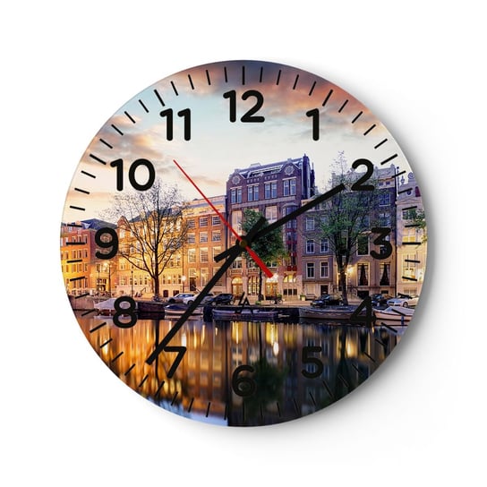 Zegar ścienny - Powściągliwe i spokojne holenderskie piękno - 40x40cm - Miasto Architektura Amsterdam - Okrągły zegar szklany - Nowoczeny Stylowy Zegar do salonu do kuchni - Cichy i Modny zegar ARTTOR