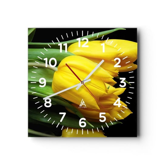Zegar ścienny - Powstały z czystego słońca - 40x40cm - Kwiaty Tulipany Bukiet Kwiatów - Kwadratowy zegar szklany - Nowoczeny Stylowy Zegar do salonu do kuchni - Cichy i Modny zegar ARTTOR