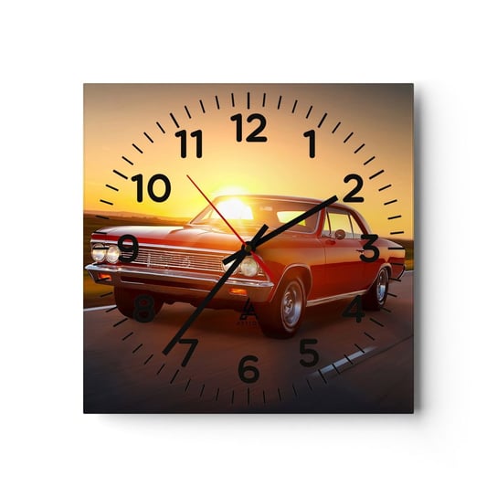 Zegar ścienny - Pożądanie ma kolor czerwony - 30x30cm - Samochód Podróż Vintage - Kwadratowy zegar ścienny - Nowoczeny Stylowy Zegar do salonu do kuchni - Cichy i Modny zegar ARTTOR