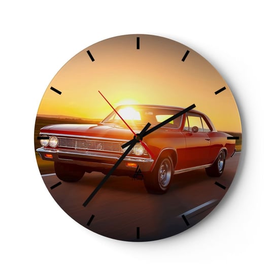 Zegar ścienny - Pożądanie ma kolor czerwony - 30x30cm - Samochód Podróż Vintage - Okrągły zegar na szkle - Nowoczeny Stylowy Zegar do salonu do kuchni - Cichy i Modny zegar ARTTOR