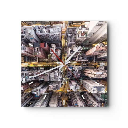 Zegar ścienny - Pozdrowienia z Hongkongu - 30x30cm - Miasto Hongkong Architektura - Kwadratowy zegar na szkle - Nowoczeny Stylowy Zegar do salonu do kuchni - Cichy i Modny zegar ARTTOR