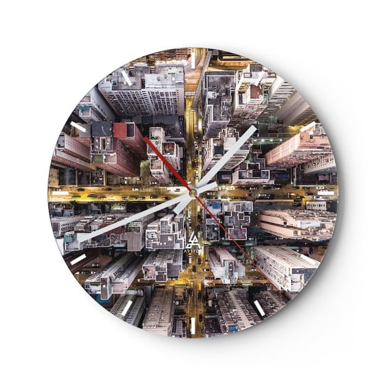 Zegar ścienny - Pozdrowienia z Hongkongu - 30x30cm - Miasto Hongkong Architektura - Okrągły zegar na szkle - Nowoczeny Stylowy Zegar do salonu do kuchni - Cichy i Modny zegar ARTTOR