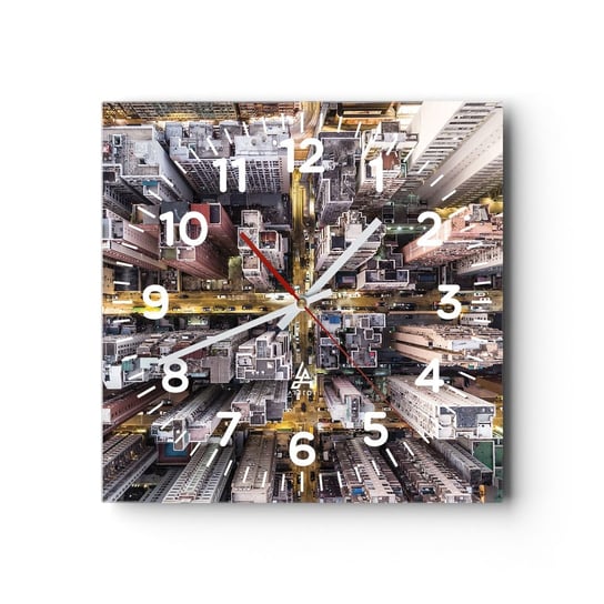 Zegar ścienny - Pozdrowienia z Hongkongu - 40x40cm - Miasto Hongkong Architektura - Kwadratowy zegar szklany - Nowoczeny Stylowy Zegar do salonu do kuchni - Cichy i Modny zegar ARTTOR