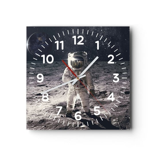 Zegar ścienny - Pozdrowienia z Księżyca - 30x30cm - Abstrakcja Człowiek Na Księżycu Astronauta - Kwadratowy zegar ścienny - Nowoczeny Stylowy Zegar do salonu do kuchni - Cichy i Modny zegar ARTTOR