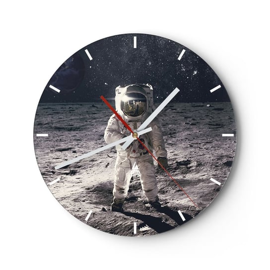 Zegar ścienny - Pozdrowienia z Księżyca - 30x30cm - Abstrakcja Człowiek Na Księżycu Astronauta - Okrągły zegar na szkle - Nowoczeny Stylowy Zegar do salonu do kuchni - Cichy i Modny zegar ARTTOR