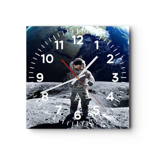 Zegar ścienny - Pozdrowienia z Księżyca - 30x30cm - Astronauta Księżyc Planeta Ziemia - Kwadratowy zegar ścienny - Nowoczeny Stylowy Zegar do salonu do kuchni - Cichy i Modny zegar ARTTOR