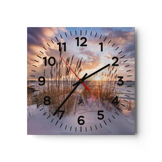 Zegar ścienny - Pożegnanie słońca i wiatru - 30x30cm - Krajobraz Morze Plaża - Kwadratowy zegar ścienny - Nowoczeny Stylowy Zegar do salonu do kuchni - Cichy i Modny zegar ARTTOR