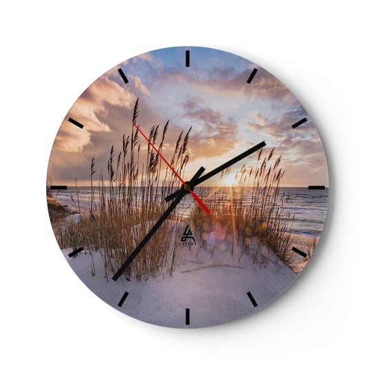 Zegar ścienny - Pożegnanie słońca i wiatru - 30x30cm - Krajobraz Morze Plaża - Okrągły zegar na szkle - Nowoczeny Stylowy Zegar do salonu do kuchni - Cichy i Modny zegar ARTTOR