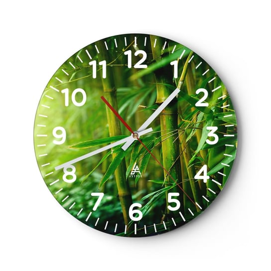 Zegar ścienny - Poznać zieleń samą w sobie - 40x40cm - Roślina Bambus Dżungla - Okrągły zegar szklany - Nowoczeny Stylowy Zegar do salonu do kuchni - Cichy i Modny zegar ARTTOR