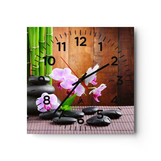 Zegar ścienny - Poznaj przyjemności wschodu - 30x30cm - Kwiaty Orchidea Storczyk - Kwadratowy zegar ścienny - Nowoczeny Stylowy Zegar do salonu do kuchni - Cichy i Modny zegar ARTTOR