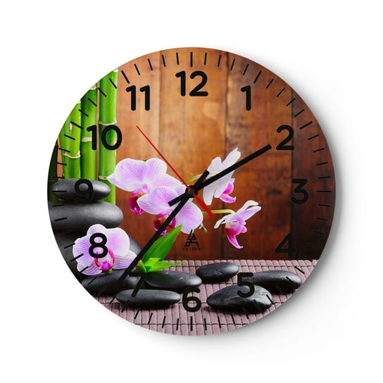 Zegar ścienny - Poznaj przyjemności wschodu - 30x30cm - Kwiaty Orchidea Storczyk - Okrągły zegar ścienny - Nowoczeny Stylowy Zegar do salonu do kuchni - Cichy i Modny zegar ARTTOR
