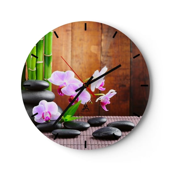 Zegar ścienny - Poznaj przyjemności wschodu - 40x40cm - Kwiaty Orchidea Storczyk - Okrągły zegar ścienny - Nowoczeny Stylowy Zegar do salonu do kuchni - Cichy i Modny zegar ARTTOR