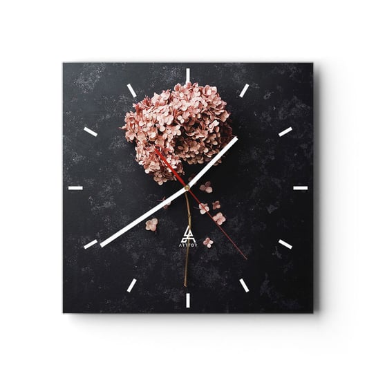 Zegar ścienny - Prawdziwie romantyczny znak - 30x30cm - Kwiat Hortensja Natura - Kwadratowy zegar na szkle - Nowoczeny Stylowy Zegar do salonu do kuchni - Cichy i Modny zegar ARTTOR