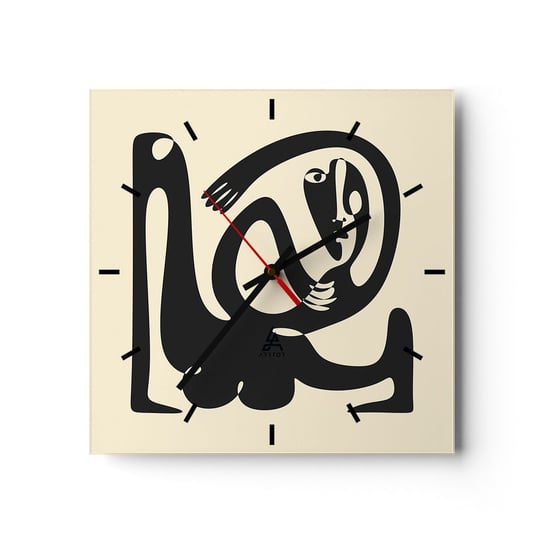 Zegar ścienny - Prawie Picasso - 30x30cm - Abstrakcja Sztuka Grafika - Kwadratowy zegar na szkle - Nowoczeny Stylowy Zegar do salonu do kuchni - Cichy i Modny zegar ARTTOR