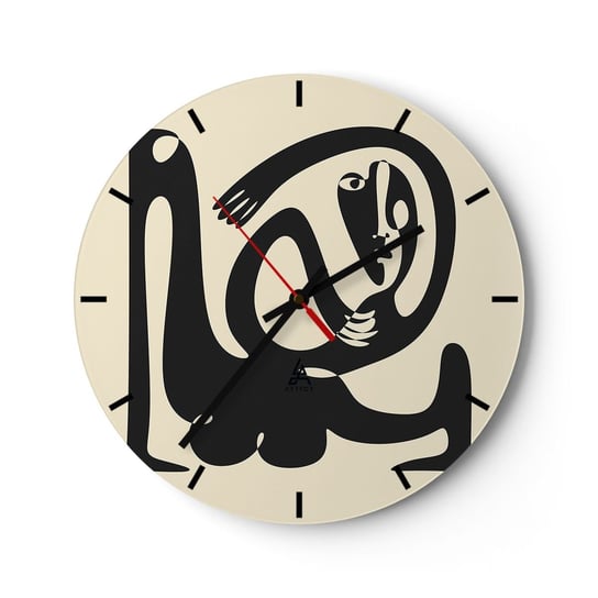 Zegar ścienny - Prawie Picasso - 30x30cm - Abstrakcja Sztuka Grafika - Okrągły zegar na szkle - Nowoczeny Stylowy Zegar do salonu do kuchni - Cichy i Modny zegar ARTTOR