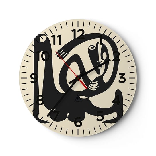 Zegar ścienny - Prawie Picasso - 40x40cm - Abstrakcja Sztuka Grafika - Okrągły zegar szklany - Nowoczeny Stylowy Zegar do salonu do kuchni - Cichy i Modny zegar ARTTOR