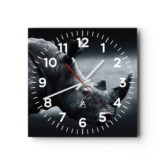 Zegar ścienny - Prawy profil - 30x30cm - Nosorożec Czarno-Biały Zwierzęta - Kwadratowy zegar ścienny - Nowoczeny Stylowy Zegar do salonu do kuchni - Cichy i Modny zegar ARTTOR