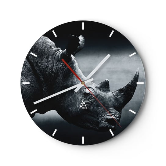 Zegar ścienny - Prawy profil - 30x30cm - Nosorożec Czarno-Biały Zwierzęta - Okrągły zegar na szkle - Nowoczeny Stylowy Zegar do salonu do kuchni - Cichy i Modny zegar ARTTOR