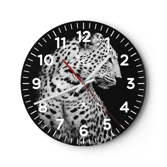 Zegar ścienny - Prawy profil doskonały! - 40x40cm - Zwierzęta Lampart Czarno-Biały - Okrągły zegar szklany - Nowoczeny Stylowy Zegar do salonu do kuchni - Cichy i Modny zegar ARTTOR