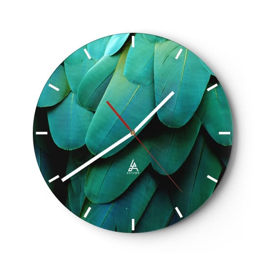 Zegar ścienny - Precyzja papuziej natury - 30x30cm - Liść Zielony Natura - Okrągły zegar na szkle - Nowoczeny Stylowy Zegar do salonu do kuchni - Cichy i Modny zegar ARTTOR