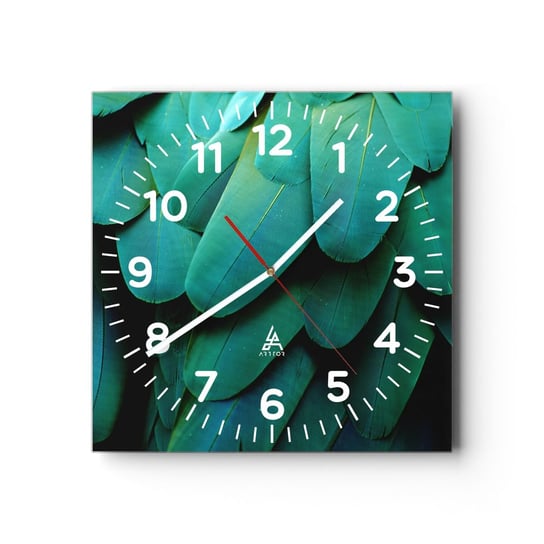Zegar ścienny - Precyzja papuziej natury - 40x40cm - Liść Zielony Natura - Kwadratowy zegar szklany - Nowoczeny Stylowy Zegar do salonu do kuchni - Cichy i Modny zegar ARTTOR