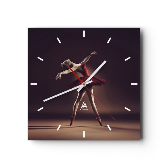 Zegar ścienny -  Prima ballerina - 40x40cm - Baletnica Taniec Balet - Kwadratowy zegar ścienny - Nowoczeny Stylowy Zegar do salonu do kuchni - Cichy i Modny zegar ARTTOR