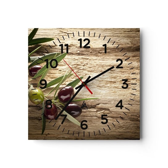 Zegar ścienny - Prosto od natury - 30x30cm - Gałązka Oliwna Natura Oliwki - Kwadratowy zegar ścienny - Nowoczeny Stylowy Zegar do salonu do kuchni - Cichy i Modny zegar ARTTOR
