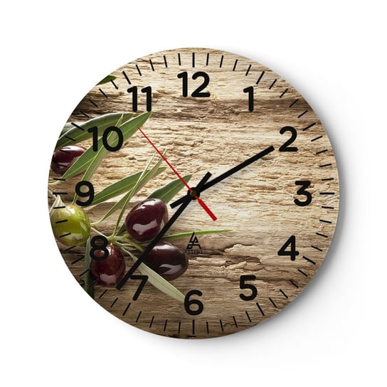 Zegar ścienny - Prosto od natury - 40x40cm - Gałązka Oliwna Natura Oliwki - Okrągły zegar szklany - Nowoczeny Stylowy Zegar do salonu do kuchni - Cichy i Modny zegar ARTTOR