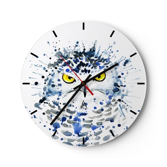 Zegar ścienny - Prosto w oczy - 30x30cm - Ptak Sowa Zwierzęta - Okrągły zegar na szkle - Nowoczeny Stylowy Zegar do salonu do kuchni - Cichy i Modny zegar ARTTOR