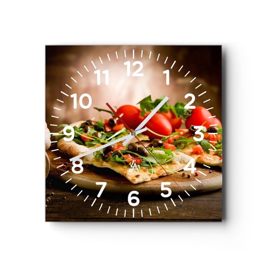 Zegar ścienny - Prosto z pieca i z ogrodu - 30x30cm - Gastronomia Pizza Włochy - Kwadratowy zegar ścienny - Nowoczeny Stylowy Zegar do salonu do kuchni - Cichy i Modny zegar ARTTOR