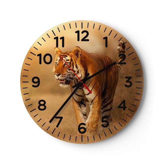Zegar ścienny - Przed atakiem - 40x40cm - Zwierzęta Tygrys Afryka - Okrągły zegar szklany - Nowoczeny Stylowy Zegar do salonu do kuchni - Cichy i Modny zegar ARTTOR