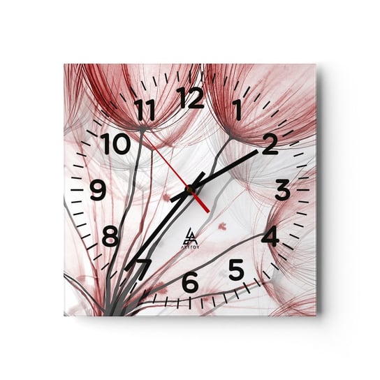 Zegar ścienny - Przed odlotem - 40x40cm - Dmuchawce Kwiaty Minimalistyczny - Kwadratowy zegar szklany - Nowoczeny Stylowy Zegar do salonu do kuchni - Cichy i Modny zegar ARTTOR