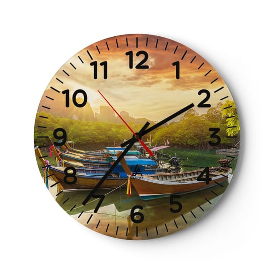 Zegar ścienny - Przed pracowitym dniem - 30x30cm - Krajobraz Tajlandia Morze - Okrągły zegar ścienny - Nowoczeny Stylowy Zegar do salonu do kuchni - Cichy i Modny zegar ARTTOR