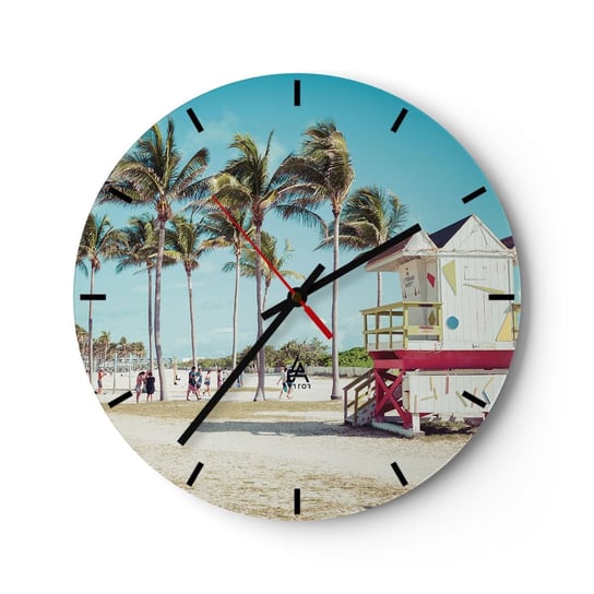 Zegar ścienny - Przed tobą piękny dzień - 30x30cm - Krajobraz Plaża Floryda - Okrągły zegar na szkle - Nowoczeny Stylowy Zegar do salonu do kuchni - Cichy i Modny zegar ARTTOR