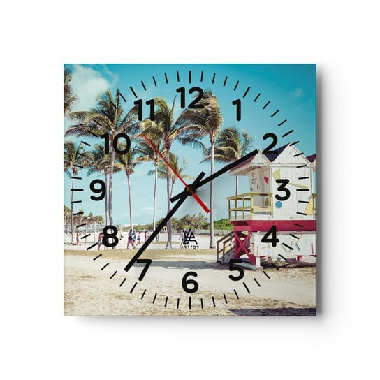 Zegar ścienny - Przed tobą piękny dzień - 40x40cm - Krajobraz Plaża Floryda - Kwadratowy zegar szklany - Nowoczeny Stylowy Zegar do salonu do kuchni - Cichy i Modny zegar ARTTOR