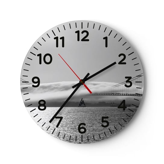 Zegar ścienny - Przepłynąć przez Złote Wrota - 40x40cm - Krajobraz Most San-Francisco - Okrągły zegar szklany - Nowoczeny Stylowy Zegar do salonu do kuchni - Cichy i Modny zegar ARTTOR