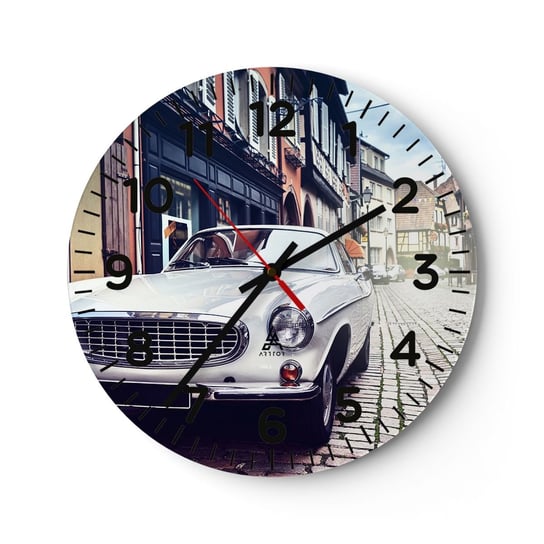Zegar ścienny - Przeszłość to dziś - 30x30cm - Samochód Vintage Miasto Francja - Okrągły zegar ścienny - Nowoczeny Stylowy Zegar do salonu do kuchni - Cichy i Modny zegar ARTTOR