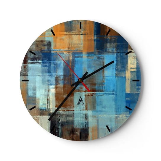 Zegar ścienny - Przez błękitną zasłonę - 30x30cm - Abstrakcja Sztuka Farba - Okrągły zegar na szkle - Nowoczeny Stylowy Zegar do salonu do kuchni - Cichy i Modny zegar ARTTOR