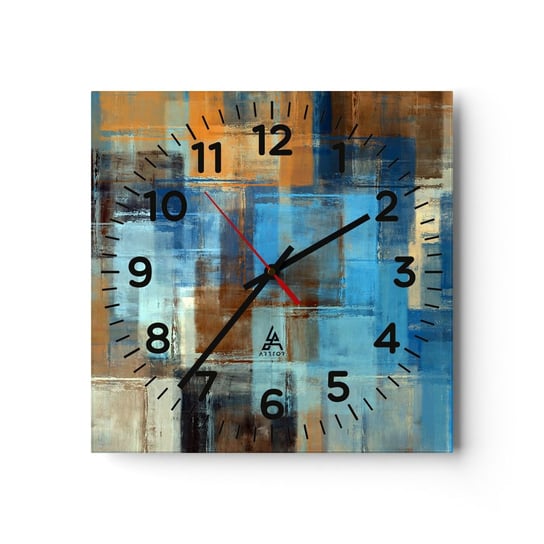 Zegar ścienny - Przez błękitną zasłonę - 40x40cm - Abstrakcja Sztuka Farba - Kwadratowy zegar szklany - Nowoczeny Stylowy Zegar do salonu do kuchni - Cichy i Modny zegar ARTTOR