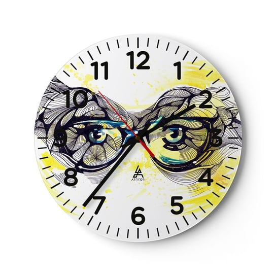 Zegar ścienny - Przez błękitne okulary - 30x30cm - Abstrakcja Kobiece Okulary Kobiece Oczy - Okrągły zegar ścienny - Nowoczeny Stylowy Zegar do salonu do kuchni - Cichy i Modny zegar ARTTOR