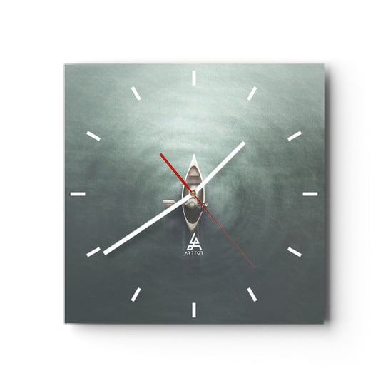 Zegar ścienny - Przez księżycowe jezioro - 30x30cm - Spokój Jezioro Kajak - Kwadratowy zegar na szkle - Nowoczeny Stylowy Zegar do salonu do kuchni - Cichy i Modny zegar ARTTOR