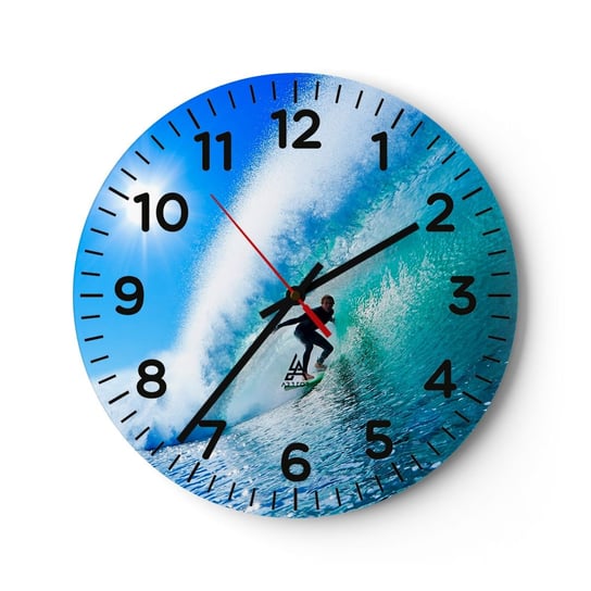 Zegar ścienny - Przez wielki błękit - 40x40cm - Sport Surfer Morze - Okrągły zegar szklany - Nowoczeny Stylowy Zegar do salonu do kuchni - Cichy i Modny zegar ARTTOR
