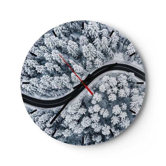 Zegar ścienny - Przez zimowy las - 40x40cm - Krajobraz Las Droga Samochodowa - Okrągły zegar ścienny - Nowoczeny Stylowy Zegar do salonu do kuchni - Cichy i Modny zegar ARTTOR