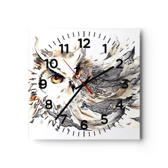 Zegar ścienny - Przybyła ze świata magii - 30x30cm - Ptak Sowa Grafika - Kwadratowy zegar ścienny - Nowoczeny Stylowy Zegar do salonu do kuchni - Cichy i Modny zegar ARTTOR