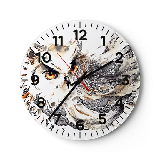 Zegar ścienny - Przybyła ze świata magii - 30x30cm - Ptak Sowa Grafika - Okrągły zegar ścienny - Nowoczeny Stylowy Zegar do salonu do kuchni - Cichy i Modny zegar ARTTOR