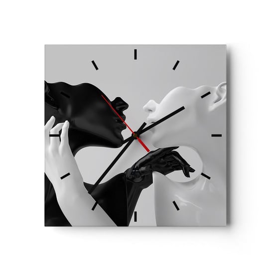 Zegar ścienny - Przyciąganie – pożądanie - 30x30cm - Abstrakcja Manekin Posąg - Kwadratowy zegar na szkle - Nowoczeny Stylowy Zegar do salonu do kuchni - Cichy i Modny zegar ARTTOR