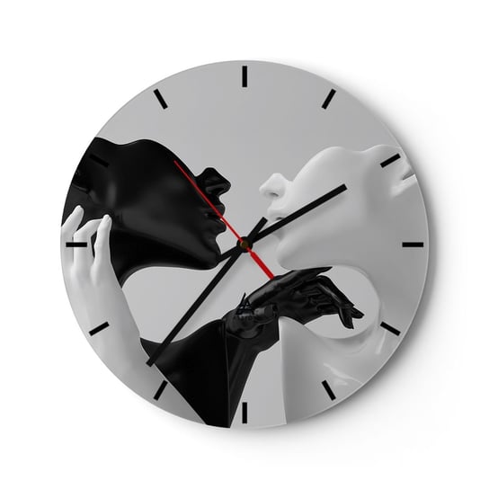Zegar ścienny - Przyciąganie – pożądanie - 30x30cm - Abstrakcja Manekin Posąg - Okrągły zegar na szkle - Nowoczeny Stylowy Zegar do salonu do kuchni - Cichy i Modny zegar ARTTOR