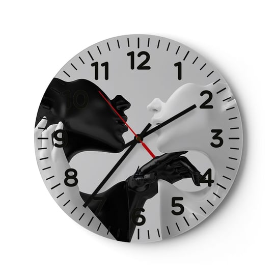 Zegar ścienny - Przyciąganie – pożądanie - 40x40cm - Abstrakcja Manekin Posąg - Okrągły zegar szklany - Nowoczeny Stylowy Zegar do salonu do kuchni - Cichy i Modny zegar ARTTOR