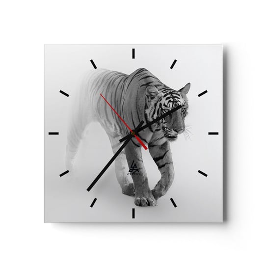 Zegar ścienny - Przyczajony we mgle - 30x30cm - Zwierzęta Tygrys Drapieżnik - Kwadratowy zegar na szkle - Nowoczeny Stylowy Zegar do salonu do kuchni - Cichy i Modny zegar ARTTOR